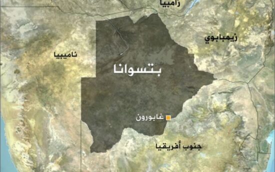 خريطة توضح الموقع الجغرافي لدولة بوتسوانا على الخريطة والدول التي تحدها - قارة أفريقيا